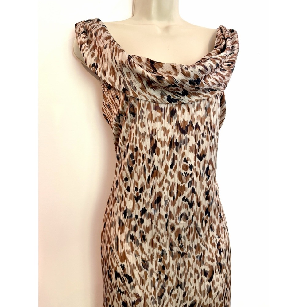 Laundry Shelli Segal Cowl Neck Slip Dress Maxi NWT Sz 8 M Brown Leopard Print - Picture 6 of 9